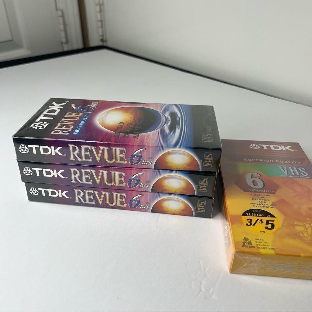NEW Sealed TDK Revue Premium Quality 6 Hours Blank Tape VHS T-120 4 Pack